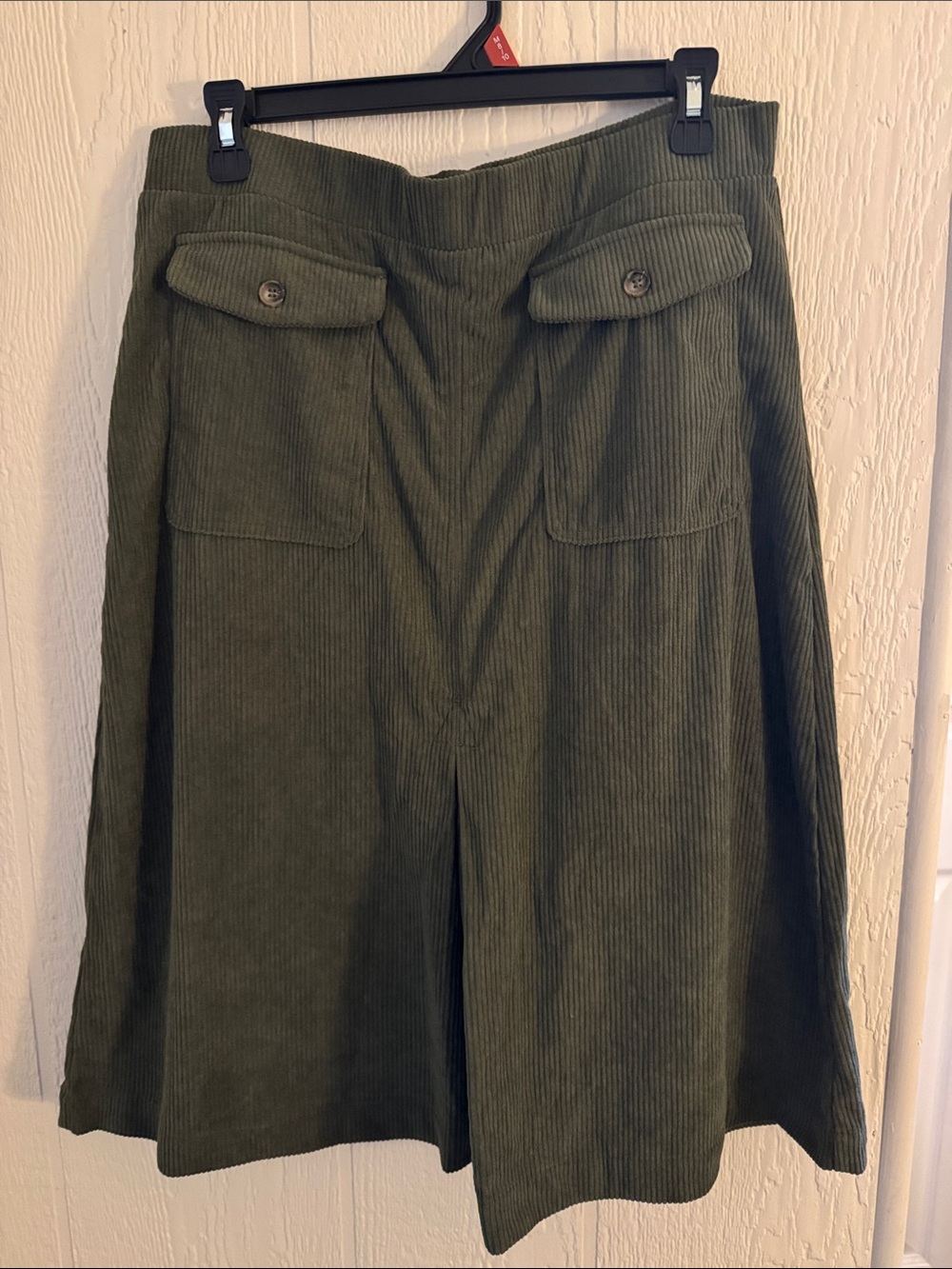 HALARA Olive Green Corduroy A-Line Skirt with Flap Pockets